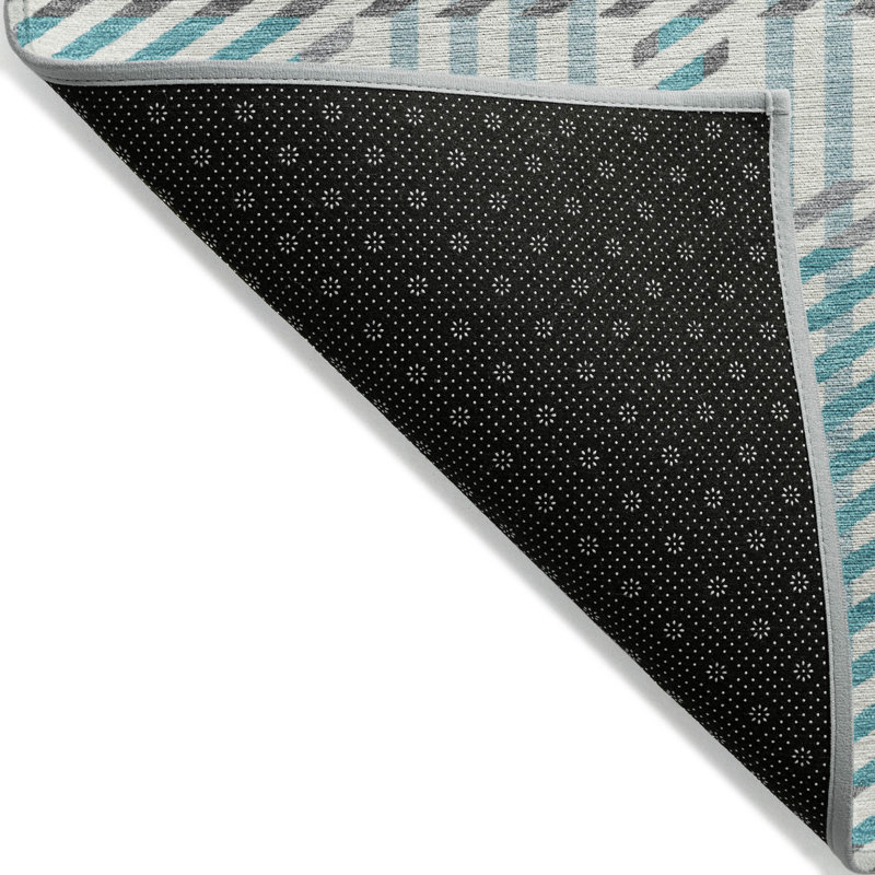 Teal Rectangular Synthetic Washable Area Rug 46" x 30"