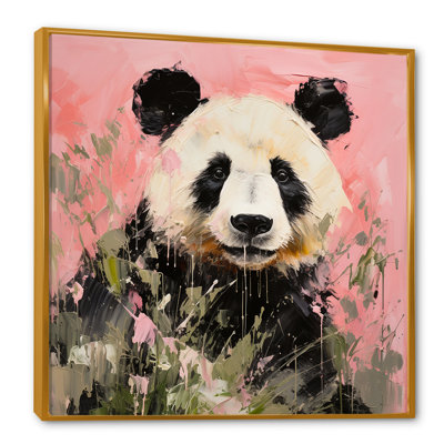 Panda blanc et rose en fleurs III - art mural animal panda