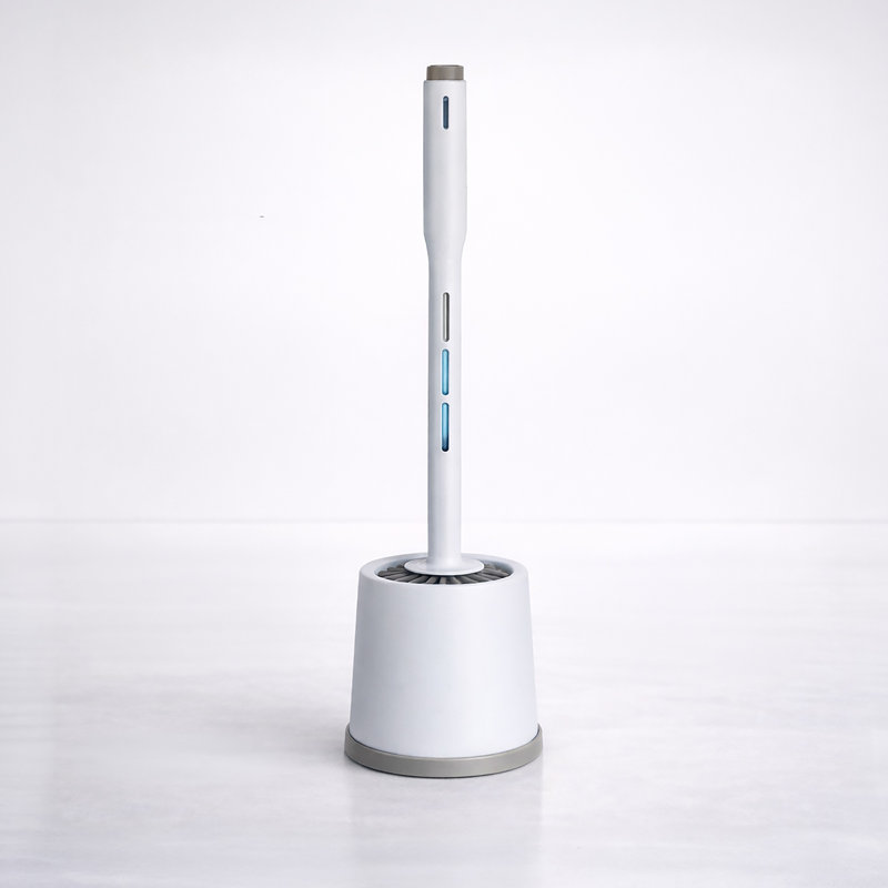 Brosse de cuvette de bain 2-en-1 Bath Bliss avec poignée de distributeur de liquide rechargeable couleur blanche | Fournitures de nettoyage de salle de bain | Rangement compact pour brosse de toilette