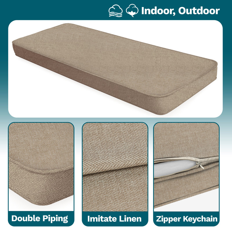 Coussin de banc de baie H 4 po - personnalisable pour une utilisation intérieure et extérieure, L 70 po x P 24 po, Sable