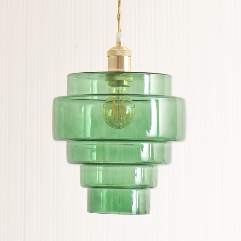 1 - Light Pendant, Green, Brushed Gold, No