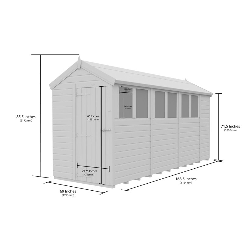 Total Sheds 5ft x 14ft Security Apex Shed - Heavy-Duty Hasp Staple Anti-Tamper - Pressure Treated Timber - UK Manufactured