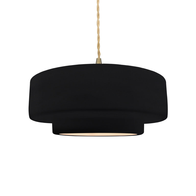 Luminaire suspendu à 1 lumière Meydan, H 5,25 po x l 14,5 po x P 14,5 po, Noir brillant / blanc mat, Laiton brossé