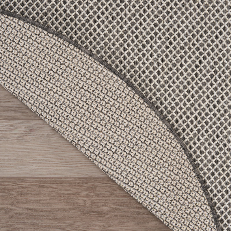 Tapis intérieur / extérieur ivoire / gris anthracite Leia, Rond 6 pi