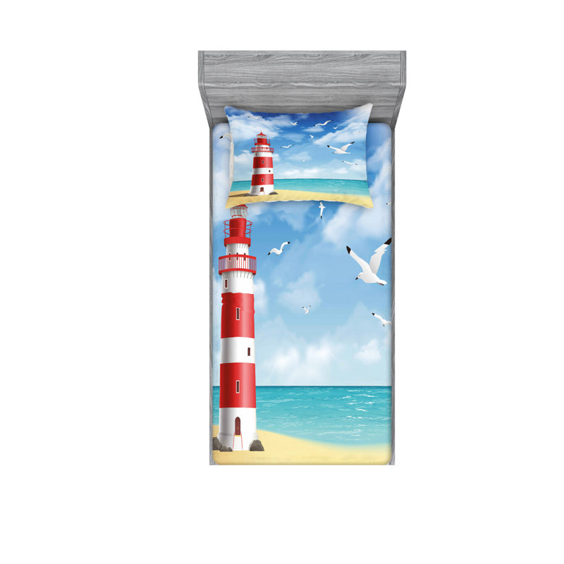 Ensemble de draps d’illustration réaliste sur un ensemble de draps de décor de mer seagulls, Simple TG