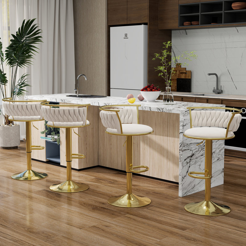 Ginko Modern Adjustable Bar Stools, Swivel Counter Stools with Upholstered Seat, Backrest, Footrest and Metal Frame for Kitchen and Home Bar （Set of 4）