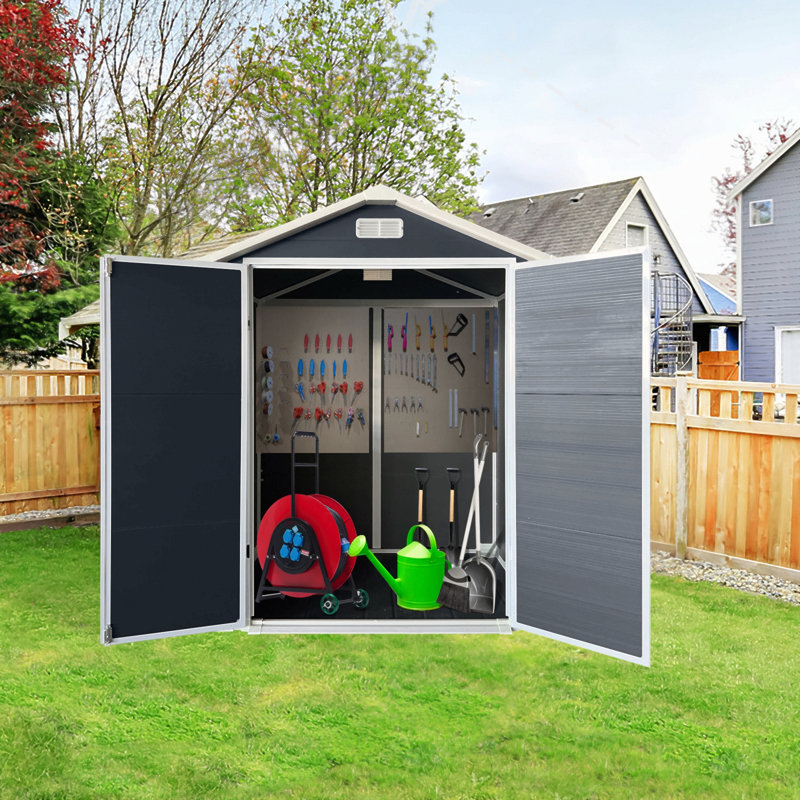 6Ft X 4Ft Plastic Outdoor Storage With Floor And Lockable Door Plastic Garden Shed For Backyard, Lawn, Cold Grey, Cold Gray