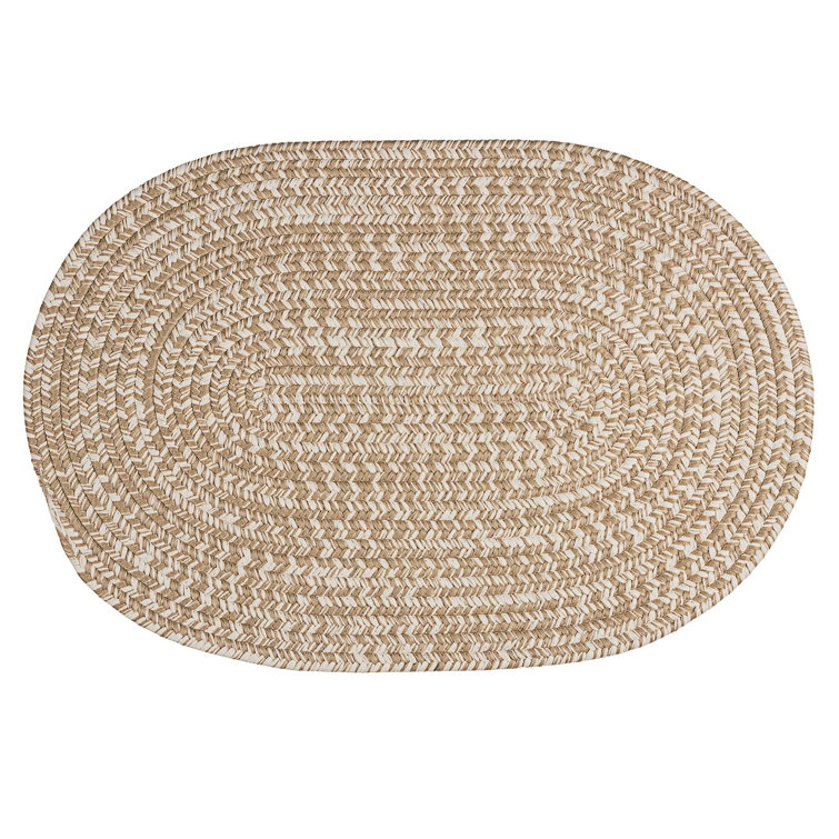 32 in. x 42 in. Blue and Stone Braided Oval Rug