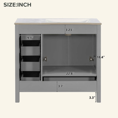 Ensemble de meuble-lavabo avec lavabo en céramique, armoire de rangement abondante - 2 portes à fermeture douce et 5 tiroirs