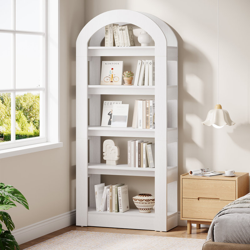 5-Tier 70.9" Tall Arched Bookcase, Modern Open Bookshelf For Home Office, Bedroom, Living Room, White