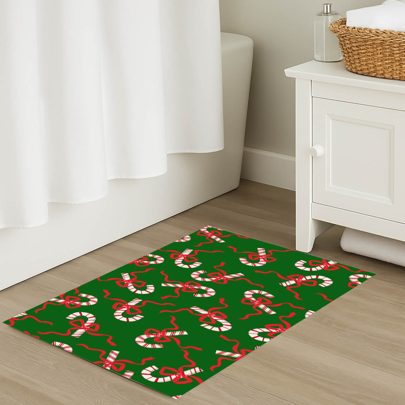 Tapis de bain Candycanes & Bows, Simple - L 24 po x l 17 po, Vert