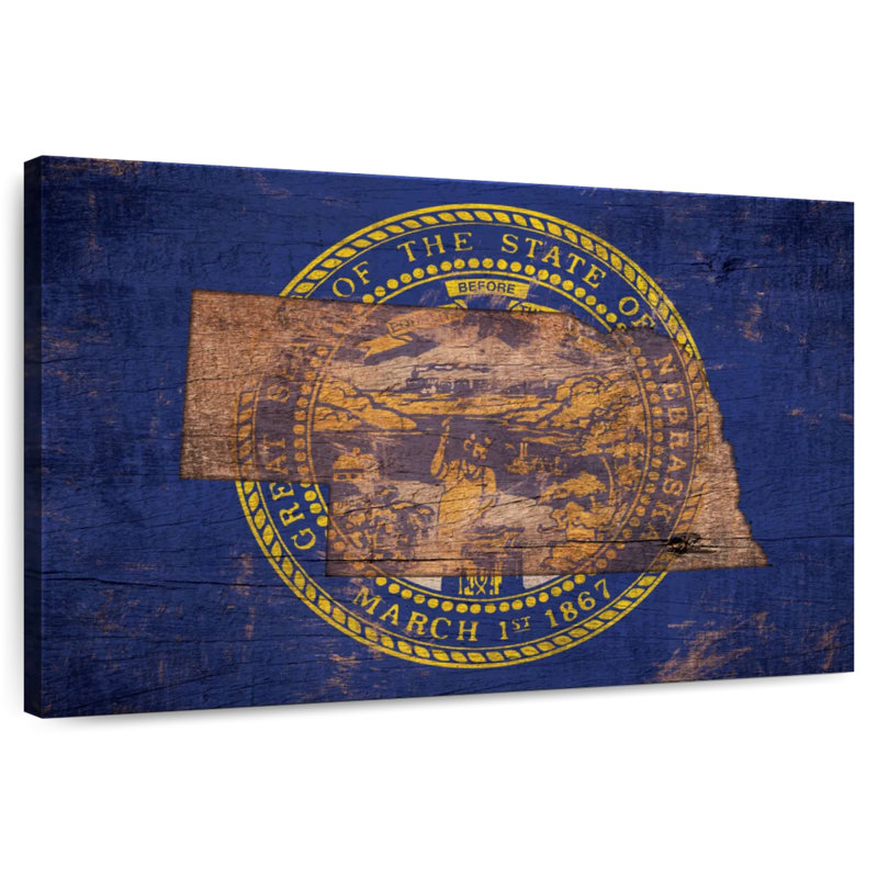 Borges State Map Over Nebraska Flag, 8" H x 12" W