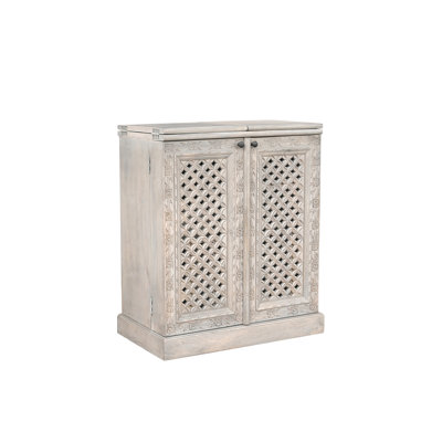Expandable Solid Wood Bar Cabinet with Stemware & Bottle Storage