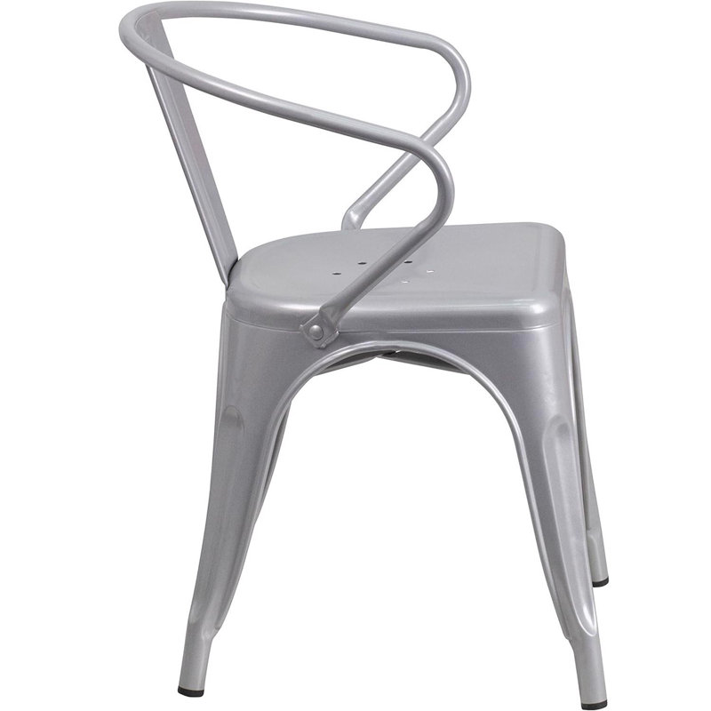 Roy Vintage Style Dining Chair - Modern Galvanised Steel, Silver