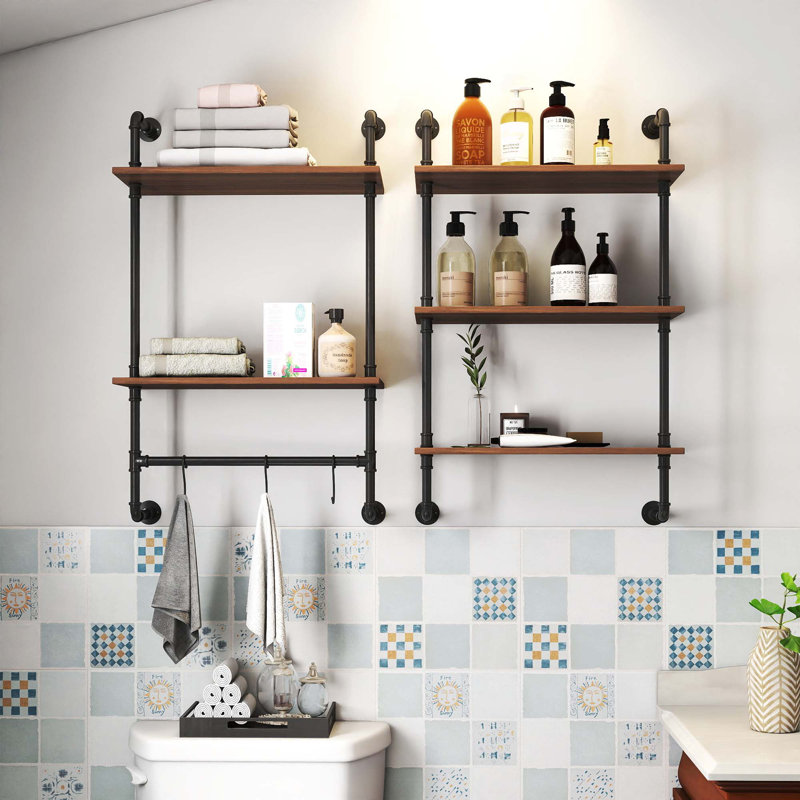 3 tablettes murales 3 niveaux et 2 tablettes murales en bois 36in