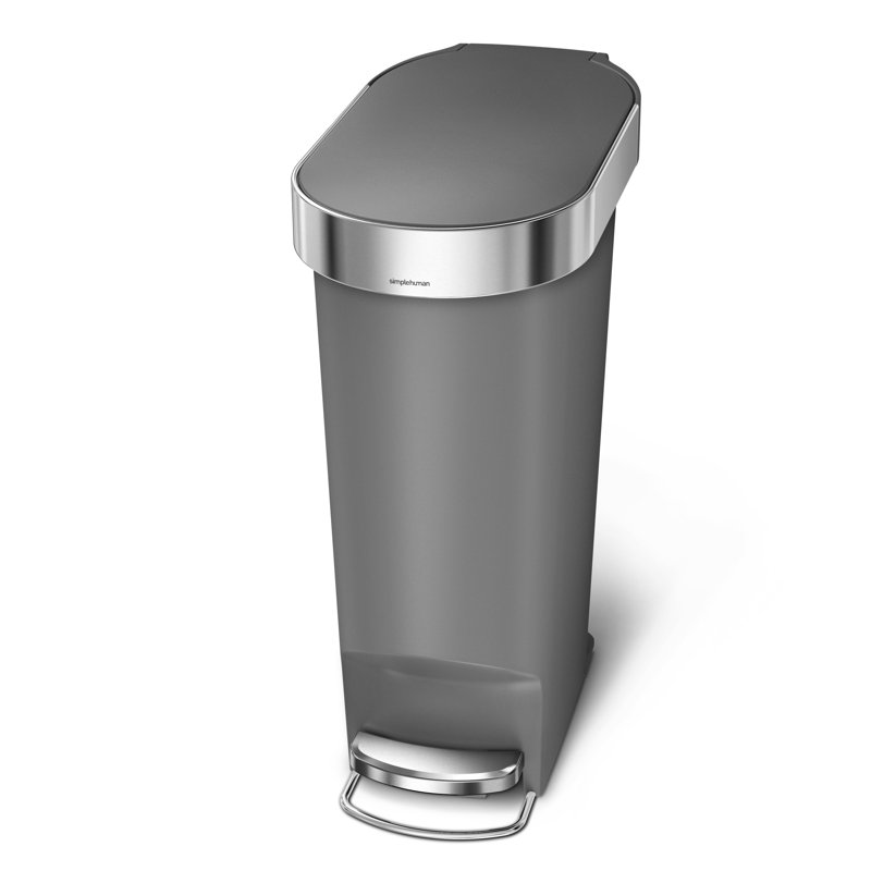 Simplehuman 10.6 Gallon Slim Kitchen Step Trash Can with Liner Rim, Gray