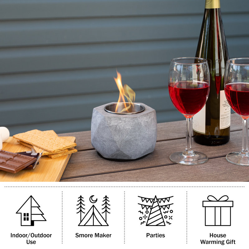 Alacyia Tabletop Fire Pit - Bioethanol or Rubbing Alcohol Smokeless Firepit with Ceramic Wool and Extinguisher - Indoor and Outdoor Fire Pits by Pure Garden