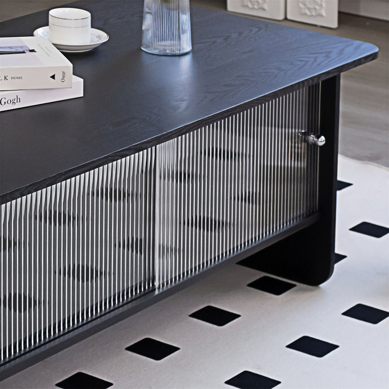Table basse en bois avec centre de rangement, Noir