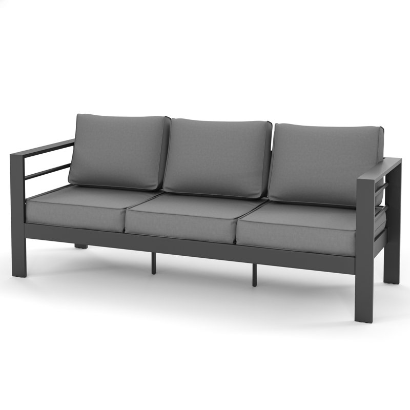 3-Person Aluminum Sofa With Cushion, Charcoal Gray, Dark Gray