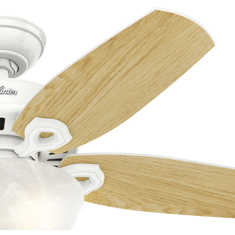 42" Builder 5 - Blade Standard Ceiling Fan with Pull Chain and Light Kit Included, Snow White/Snow White; Light Oak Blades