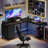 Morihisa L Shaped Desk, 94.5" Reversible Computer Gaming Desk With 3 Drawers, Corner Desk With 2 Monitor Stand, Home Office Desk Workstation-1930855314