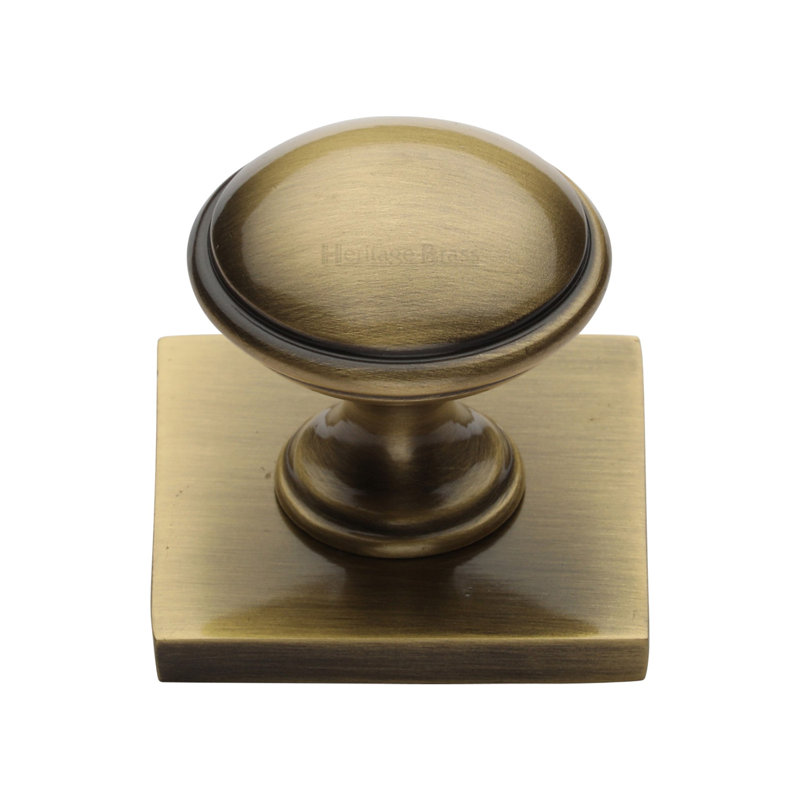 Heritage Brass Cabinet Knob Domed Design with Square Backplate
