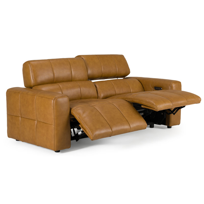 Canapé en cuir brun avec 2 fauteuils inclinables Chevak