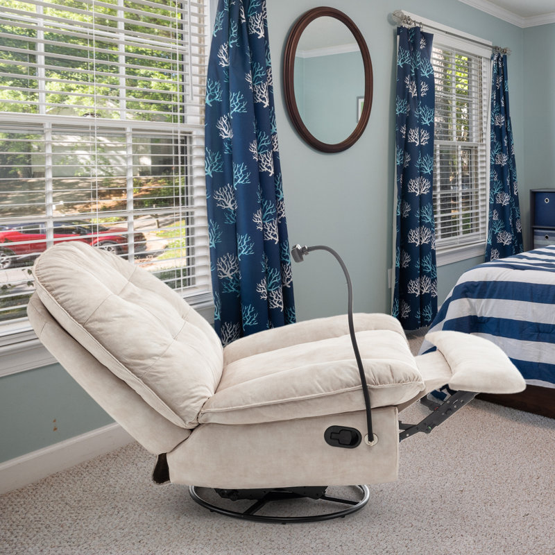 Bucklebury 41.3"W 360°Swivel 30°Rocking Manual Recliner, Cellphone Holder, Ivory