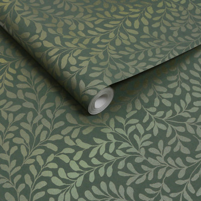  Gilded Leaf Olive Wallpaper