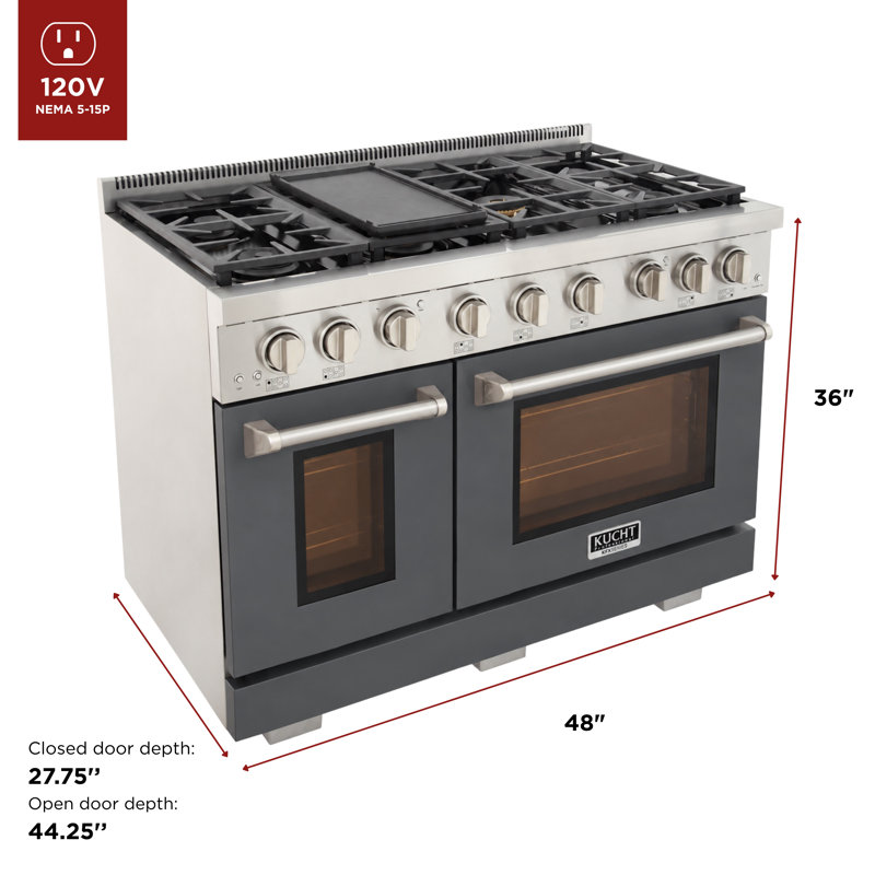 48 in. 6.7 cu. ft. Natural Gas Range Two Ovens in Olive Green with True Simmer Burners, Liquid Propane, Cement Gray