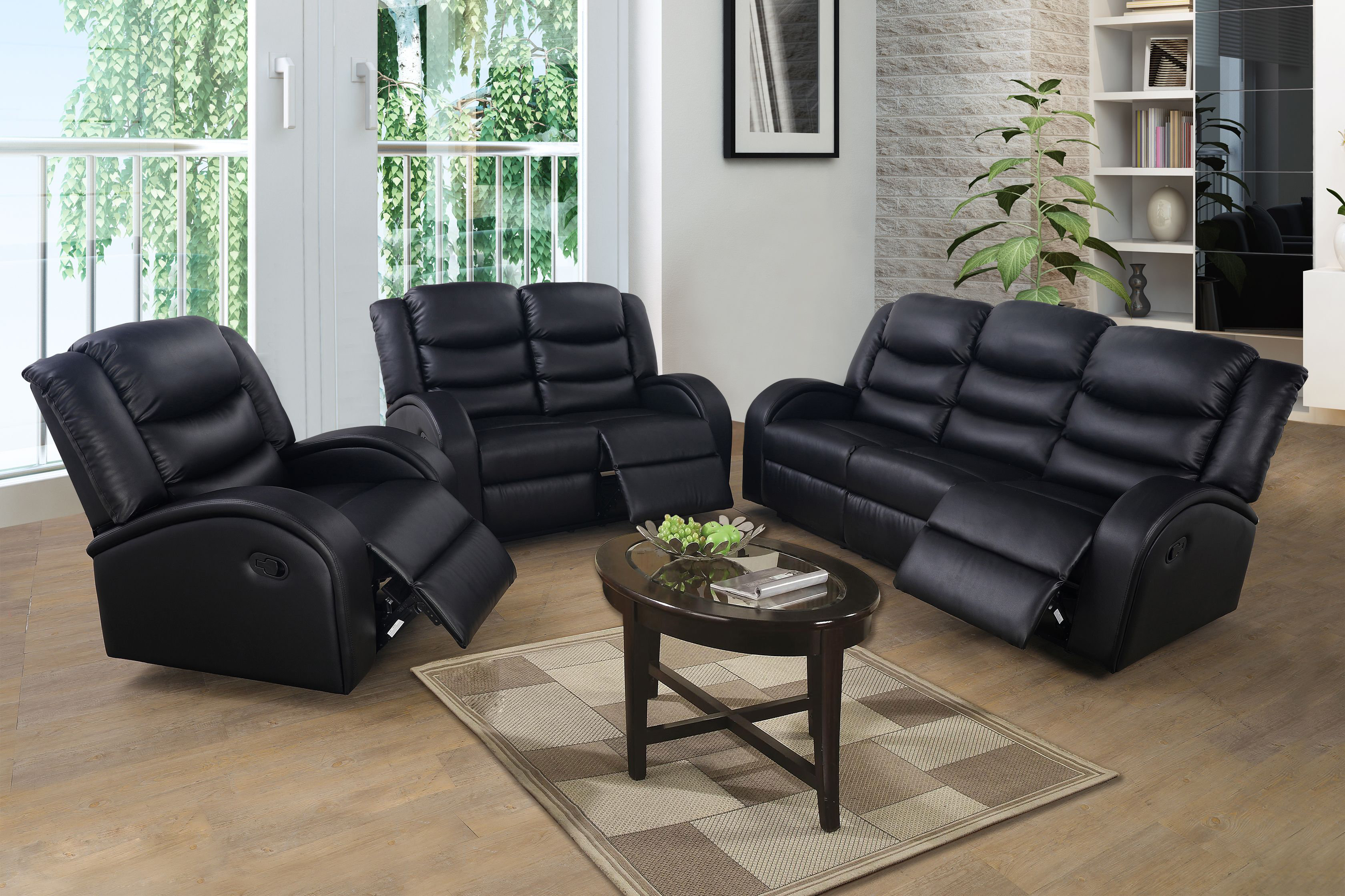 Ebern Designs Pana 3 Piece Faux Leather Reclining Living Room Set | Wayfair