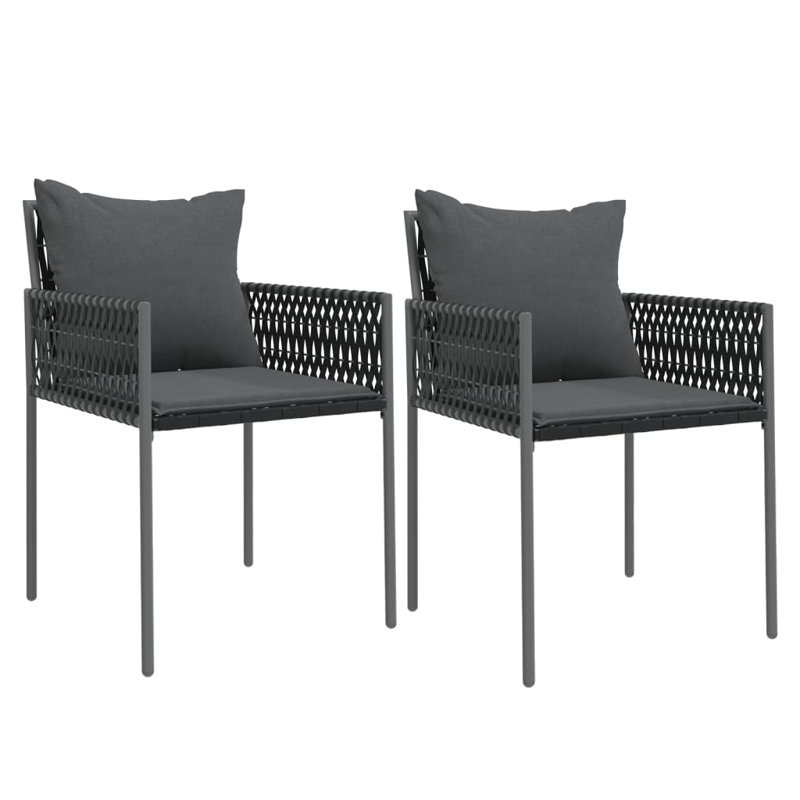 Chaises de patio avec coussins en poly rotin noir 21,3 po x 24 po x 32,7 po, Noir, Noir