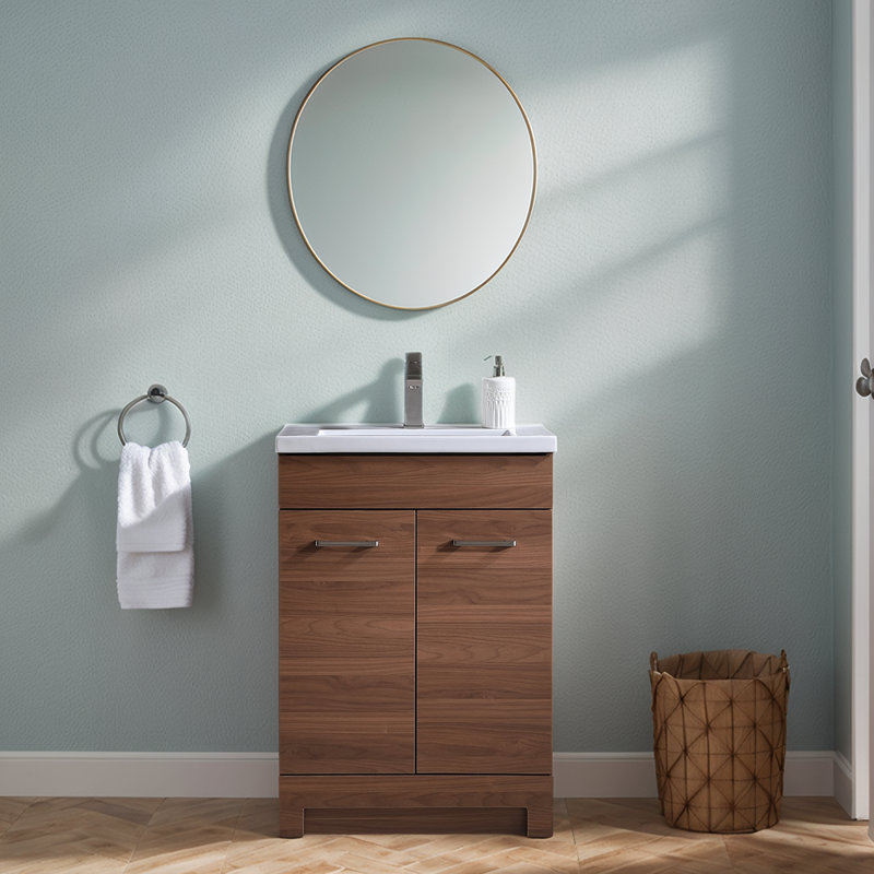 Ensemble de meuble-lavabo simple autoportant 24 po avec lavabo en céramique 24 po, Tanné