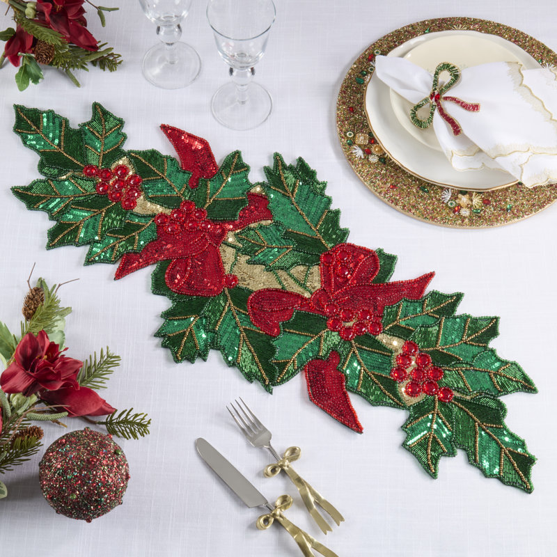 Chemin de table Beaded Holly Ribbon
