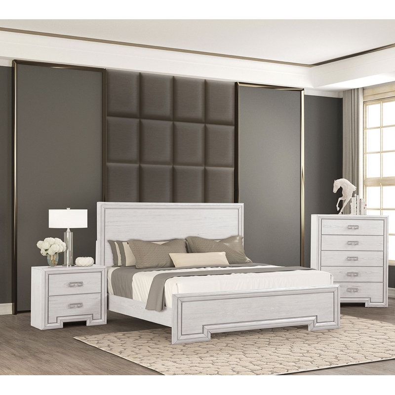 E.King Bed, Rustic White, King