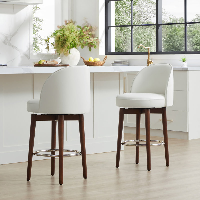Brandlyn Swivel Upholstered Counter Stool with Solid Wood Frame, White