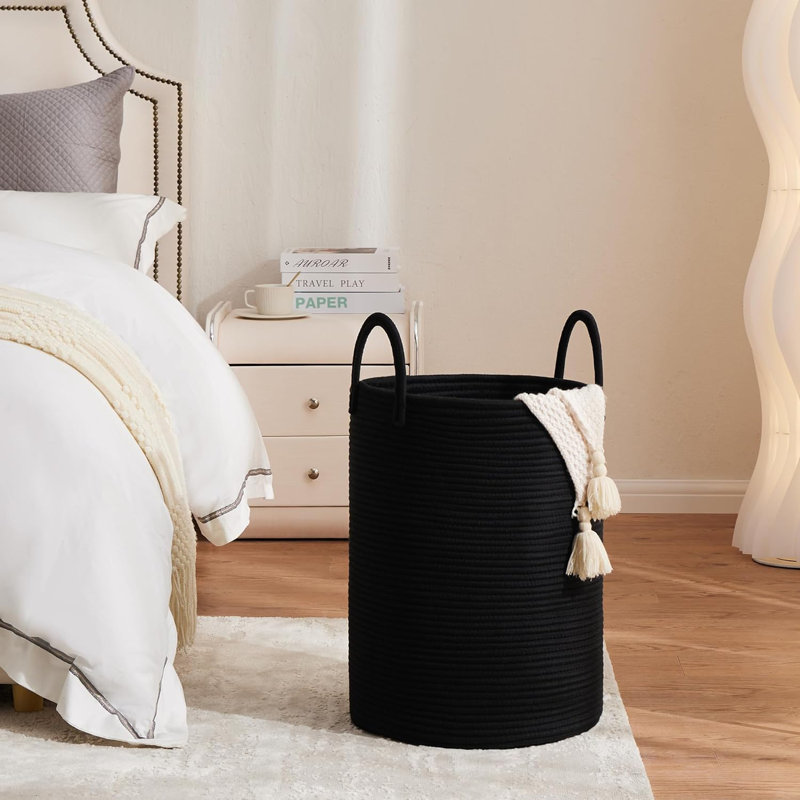 Cotton Rope Laundry Hamper - Woven Collapsible Clothes Storage Basket For Laundry Room, Bedroom, Dorm Organizing - Breathable, Large Capacity, Foldable & Washable Design
