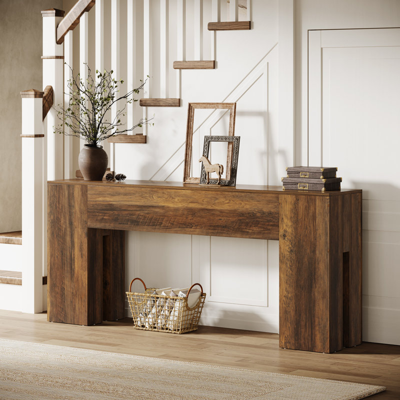 TribeSigns 71" Farmhouse Console Table For Entryway, Long Sofa Table Behind Couch, Dark Brown Wood