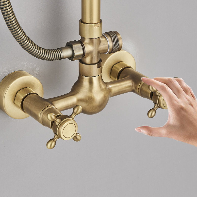 Antique Brass Shower Faucet System Fixture With Handshower