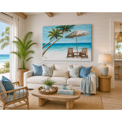 Tropical Beach Palm Tree Wrapped Canvas Wall Art