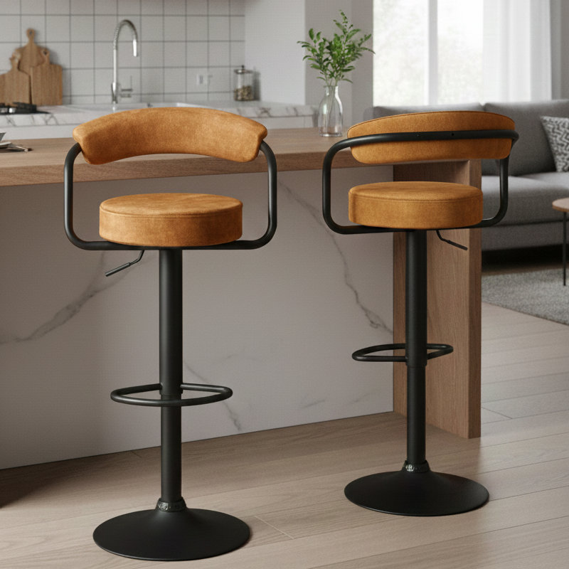 Swivel Upholstered Adjustable Height Counter Stool with Metal Frame, Yellow