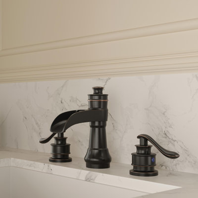 Deluge Waterfall Oil-Rubbed Bronze Widespread 3-Hole, 2-Handle Bathroom Sink Faucet With Drain Assembly