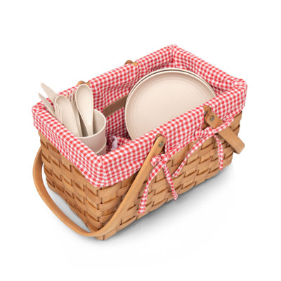 Petit panier de pique-nique en osier avec ensemble repas pour 2 personnes Piccola