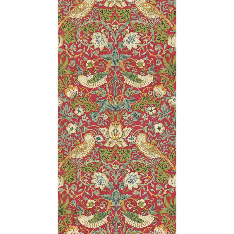 Strawberry Thief Wallpaper, Crimson/Slate