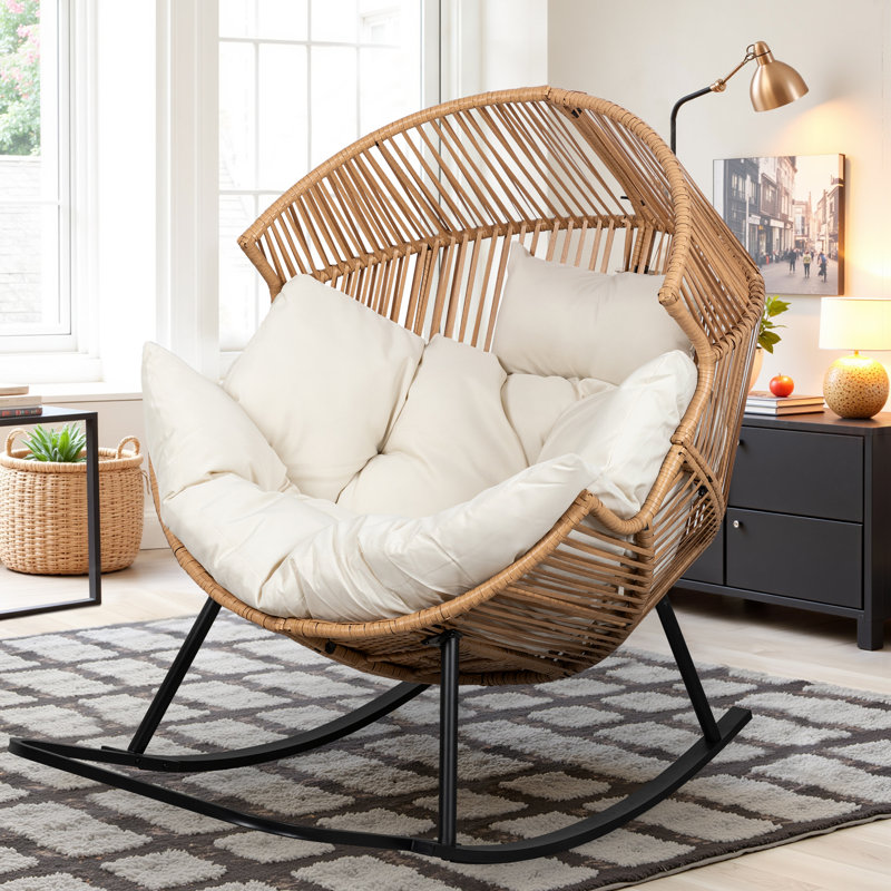 Rocking Egg Chair with Cushion, Natural, Beige