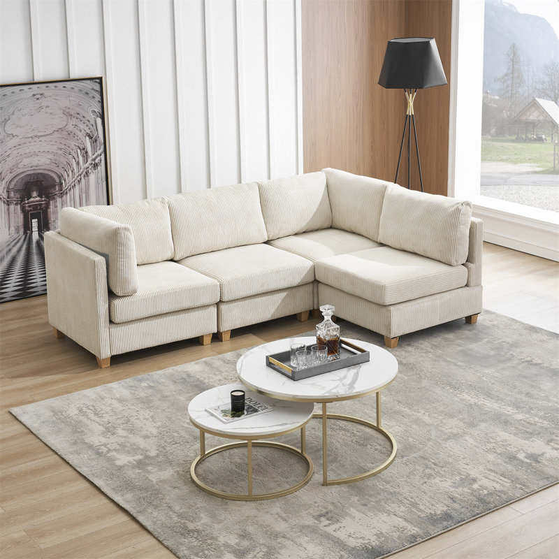 Marylouise 126'' Corduroy Sofa, Beige Corduroy
