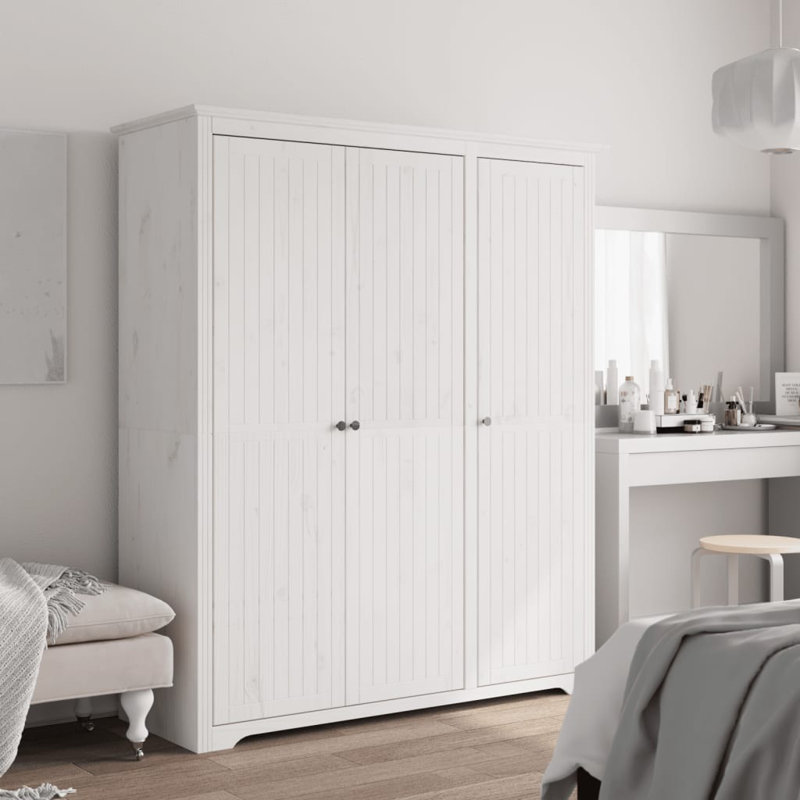 Douberly Wardrobe "BODO" 146x53,5x173 cm Solid Wood Pine, White