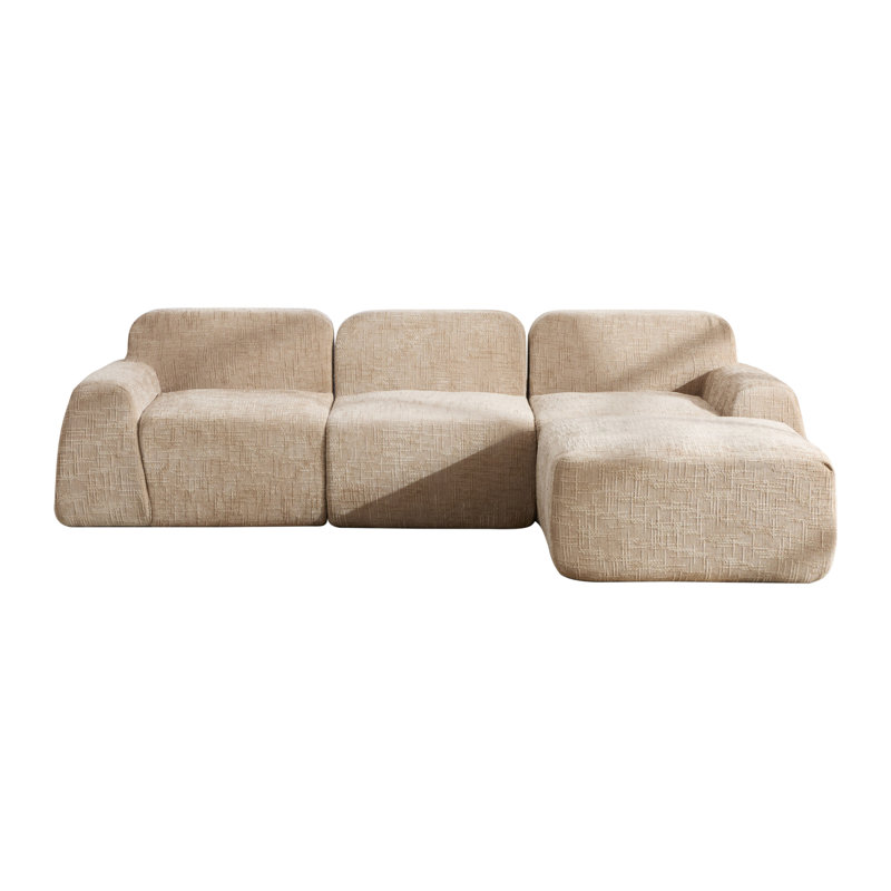 3 Seater Chenille Sofa, Light Khaki