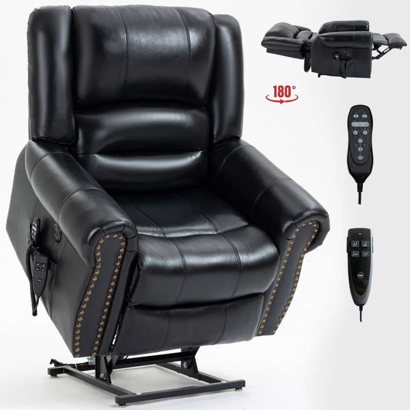 Power Lift Recliner Chair Heat Massage Dual Motor Infinite Position Up To 350 LBS, Genuine Leather, Heavy Duty Motion Mechanism With USB Ports