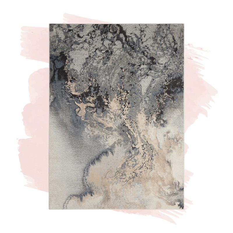 Tapis gris / ivoire à motif abstrait Elinor, Rectangle 6 pi x 9 pi